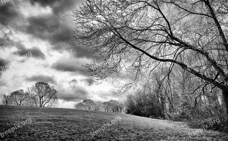 Monochrome Black And White Country Rural Landscape