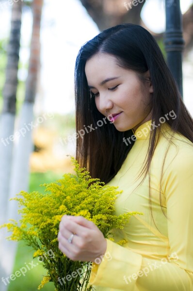 Long Coat Yellow Girl Young Fresh