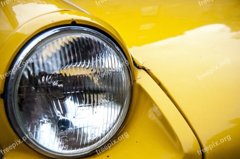 Car Yellow Headlight Retro Vintage