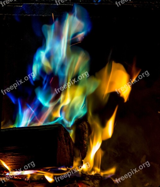 Campfire Colored Flames Firewood Fire Flame