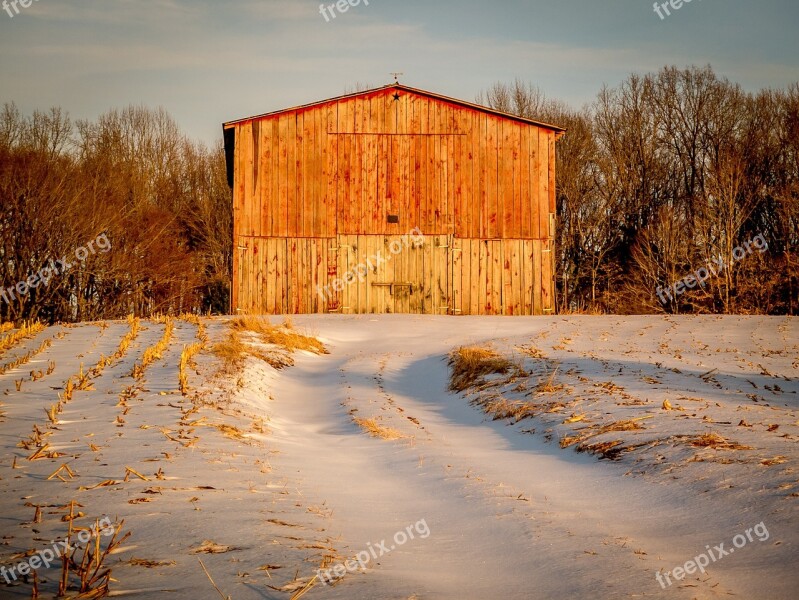 Country Rural Barn Winter Scenery