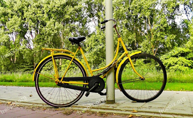 Bicycle Bike Vintage Yellow Bicycle Parked Bike