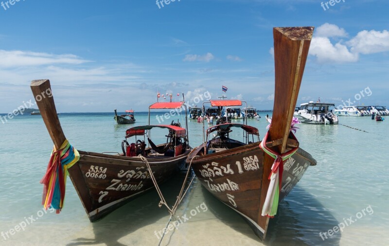 Phuket Thailand Phi Phi Tour Wooden Boats Asia Beach