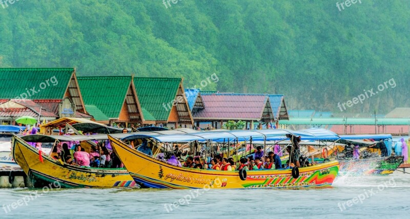 Thailand Koh Panyee Floating Fishing Village Phuket Colorful Boats