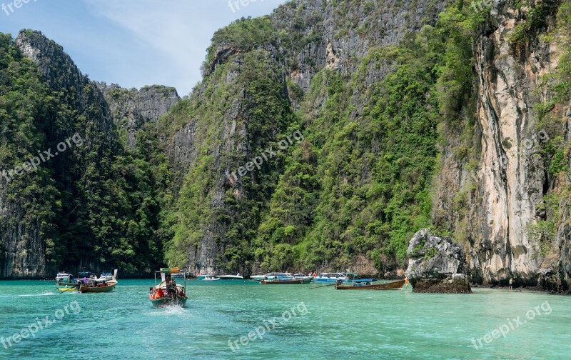 Thailand Phuket Koh Phi Phi Island Tour Colorful Boats