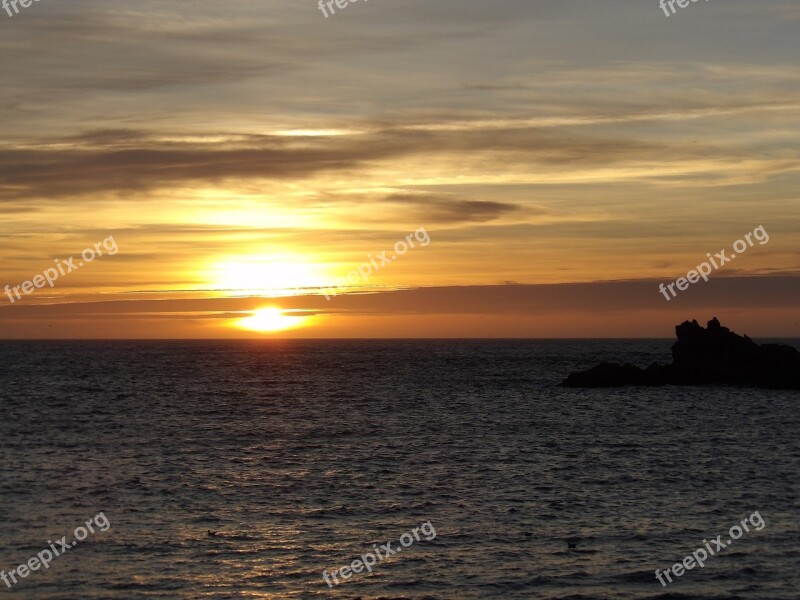 Sea Rock Sunset Seaside Nature