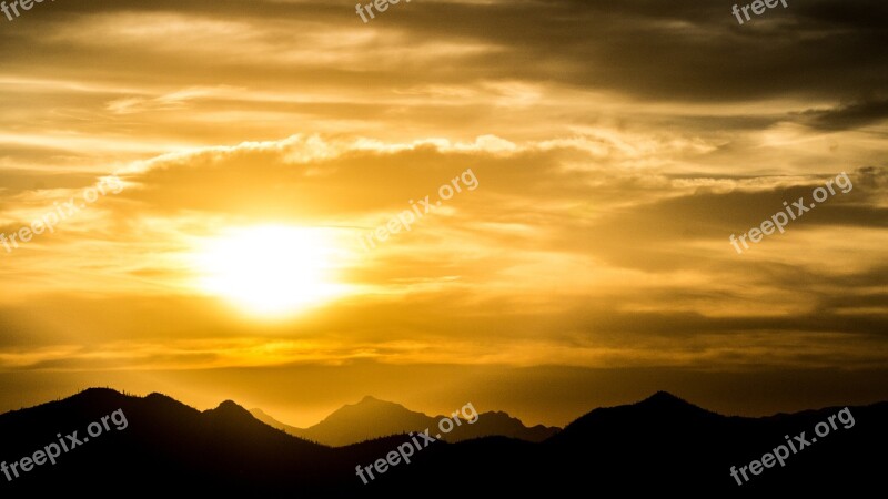 Sun Sunset Clouds Mountains West