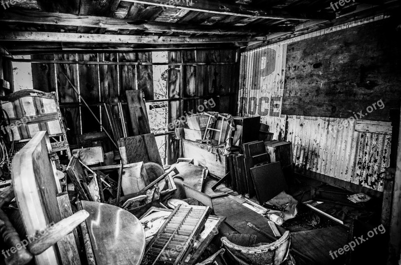 Black And White Clutter Structure Wood Dilapidated