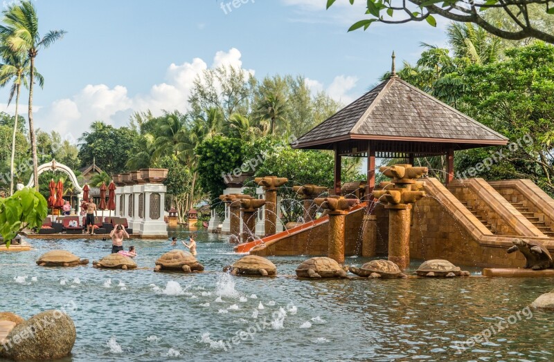 Phuket Thailand Marriott Beach Resort Pool Turtle Sculptures