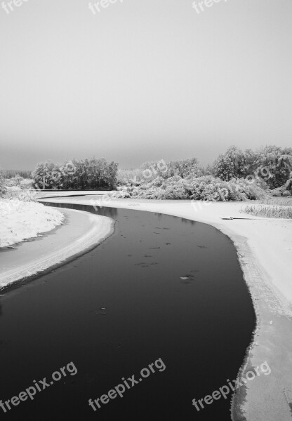 River Winter Snow Snowy Water