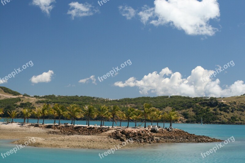 Island Landscape Beach Palm Trees Nature