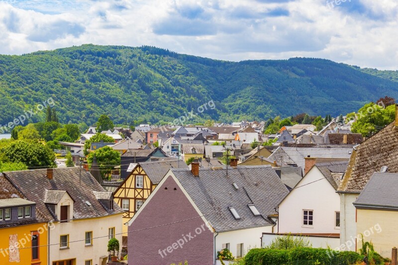 Rooftops Village German Houses Clouds