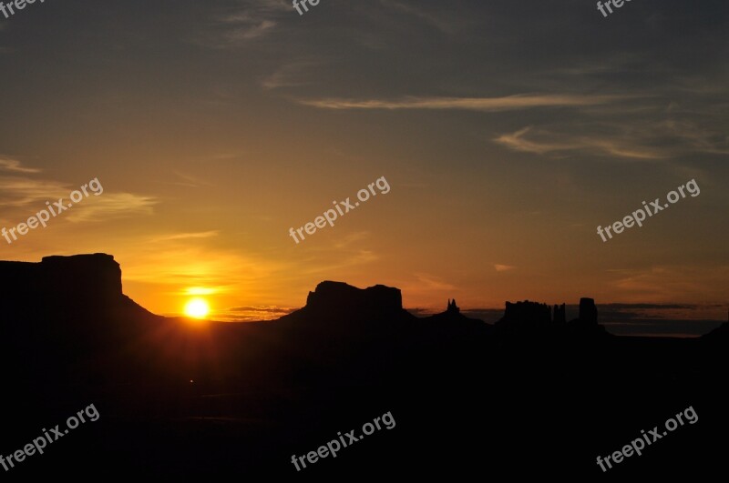 Usa Sunset Rock Monument Valley Evening Sun