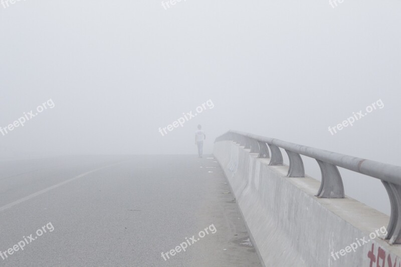 Fog Bridge Shadow People Walk