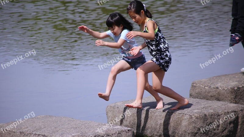 Kids Kyoto Kamogawa Person Jump