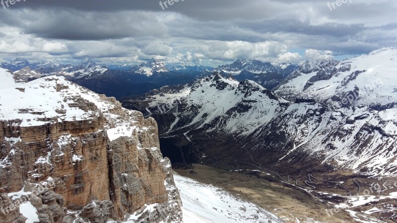 Mountains Snow Italy Dolomites Pordoi Pass