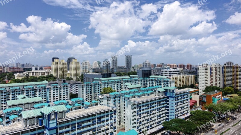 Singapore Cityscape Buildings Sky Blue