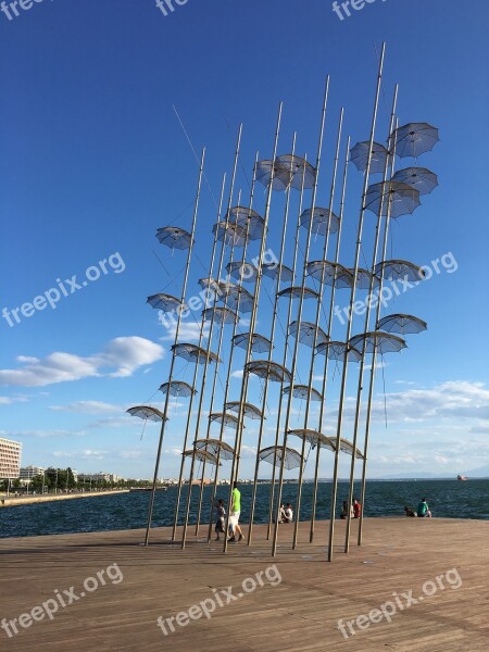 Thessaloniki Greece Landscape Landmark Sun Umbrellas