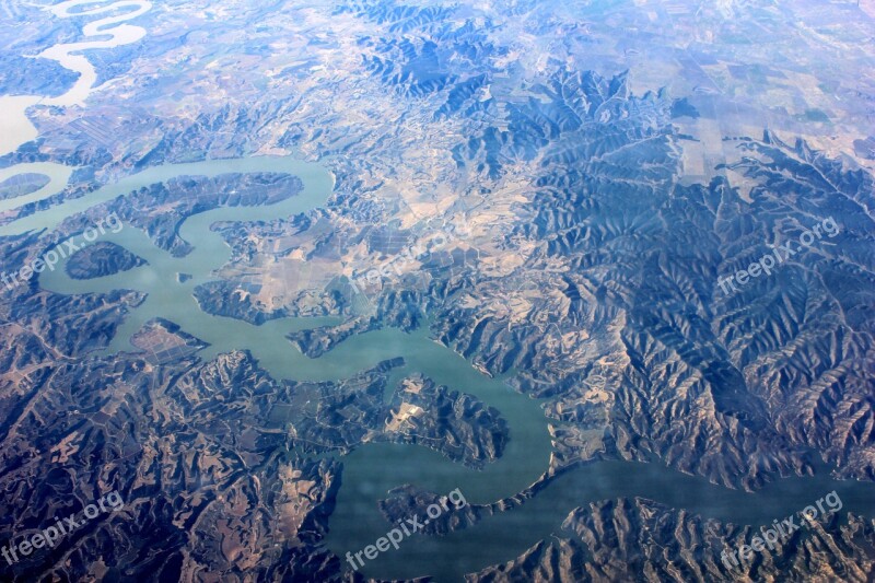 Aerial View Landscape Spain River Hilly Landscape