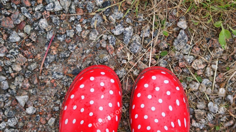 Rubber Boots Dots Red Gravel Country