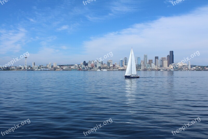 Seattle Skyline Sailboat City Water