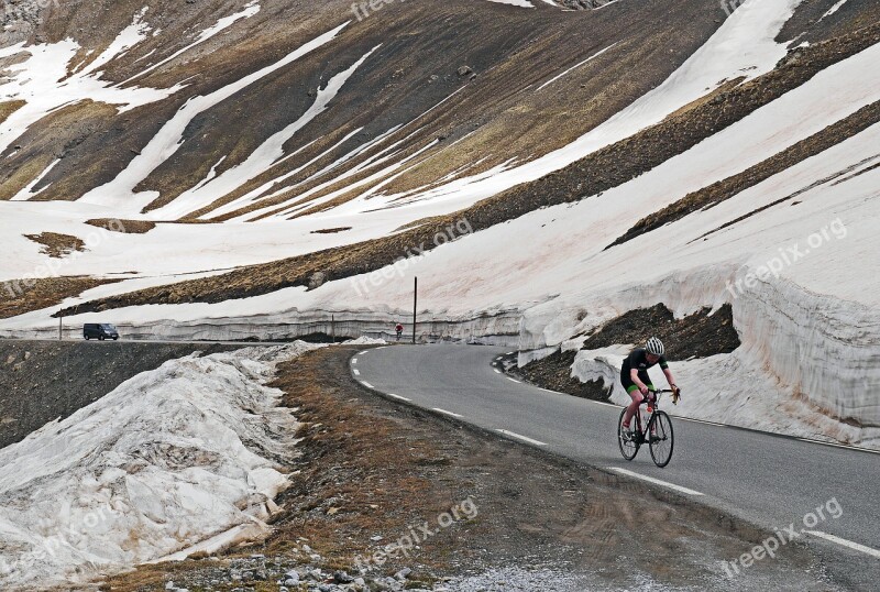 Col De La Bonette June Cyclists Pass Road Snow Reste