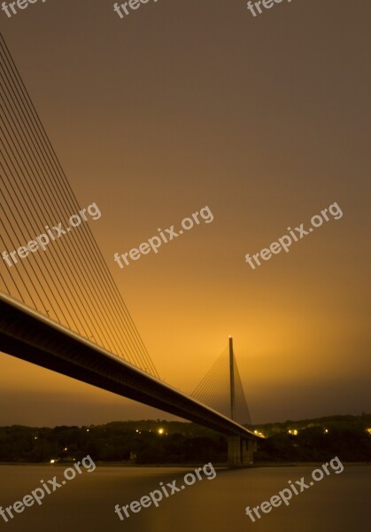 Bridge Night River Evening Lights