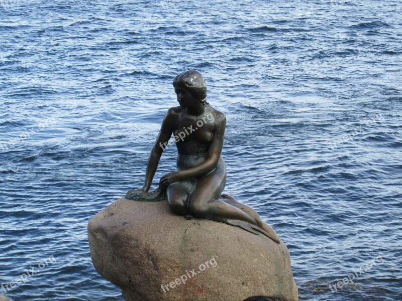 Little Mermaid Denmark Landmark Bronze Statue Sea