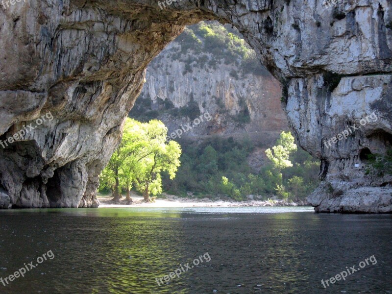 River Natural Bridge Rocks Water Courses Vallon Pont D Arc