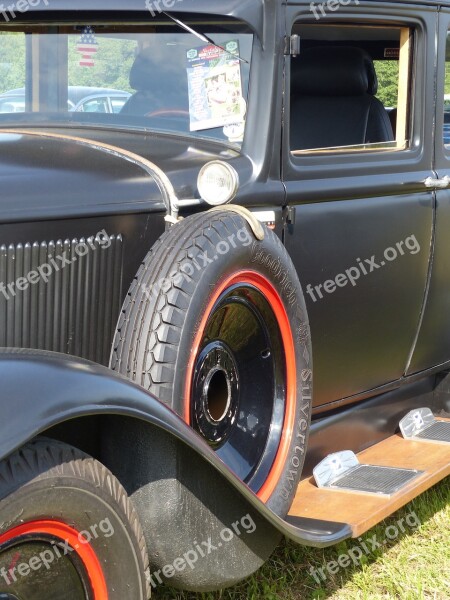 Classic Car Spare Wheel Grass Summer Exhibition