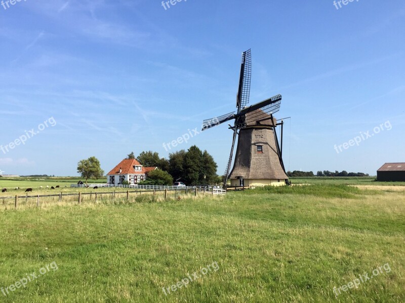 Mill Netherlands Sky Green Wind