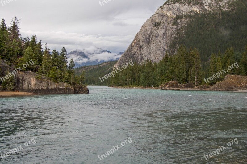 Bow River Canadian Rockies Snow Cap Glacier River