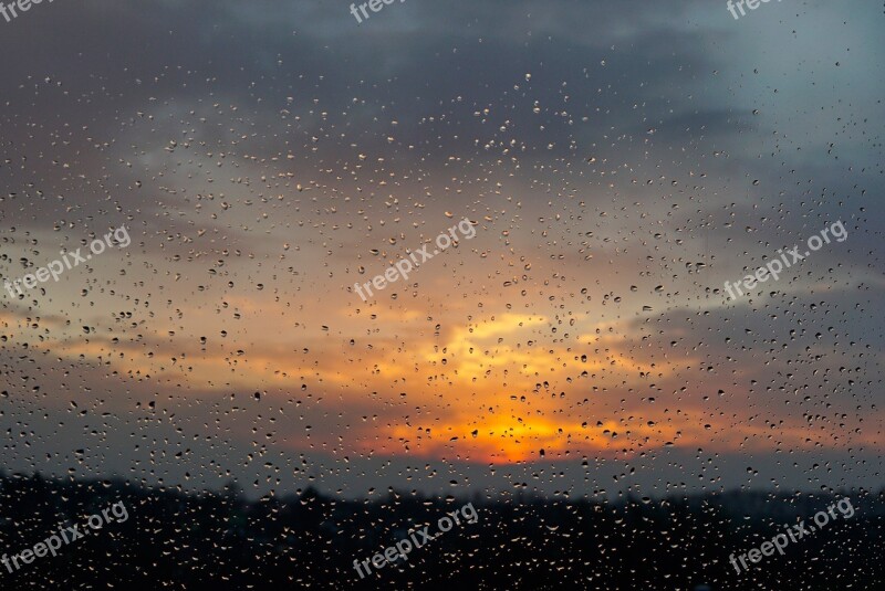 Drops Rain Sunset Drops Of Water Pane