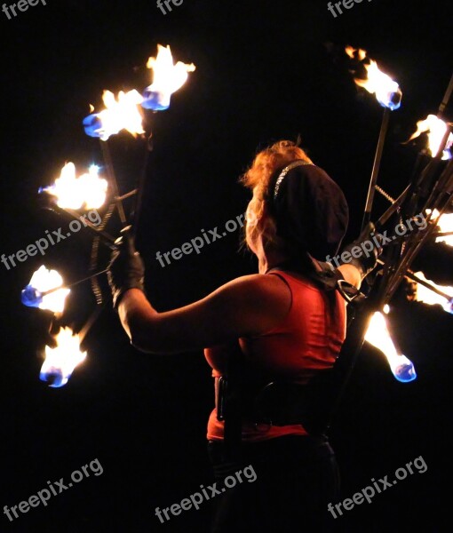 Woman Artist Fire Show Fire Flame