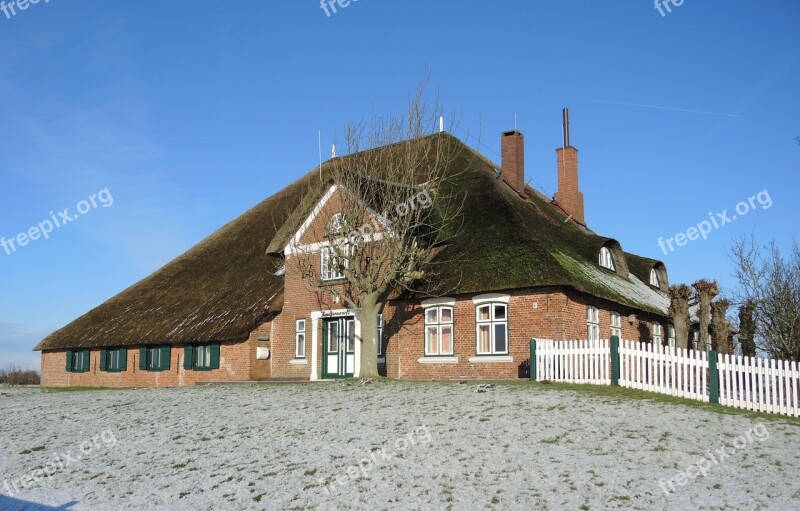 Haubarg Winter Thatched Roof Eiderstedt Free Photos