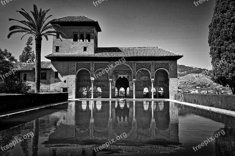 Alhambra Building Arches Water Reflection