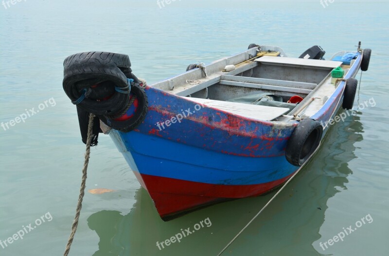 Boat Moored Water Blue Sea