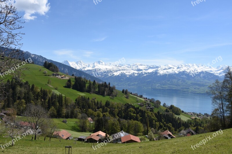 Lake Thun Mountains Switzerland Bernese Oberland Lake