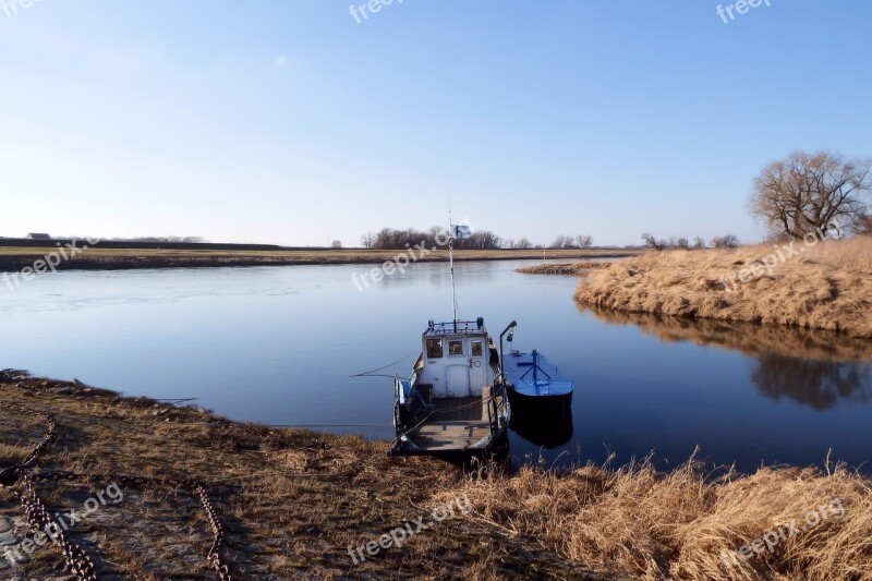 Ferry Ship Landscape River Old