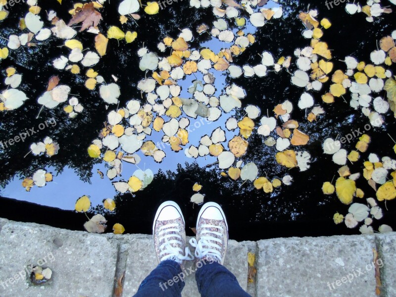 Feet Autumn Lawn Pond Travel