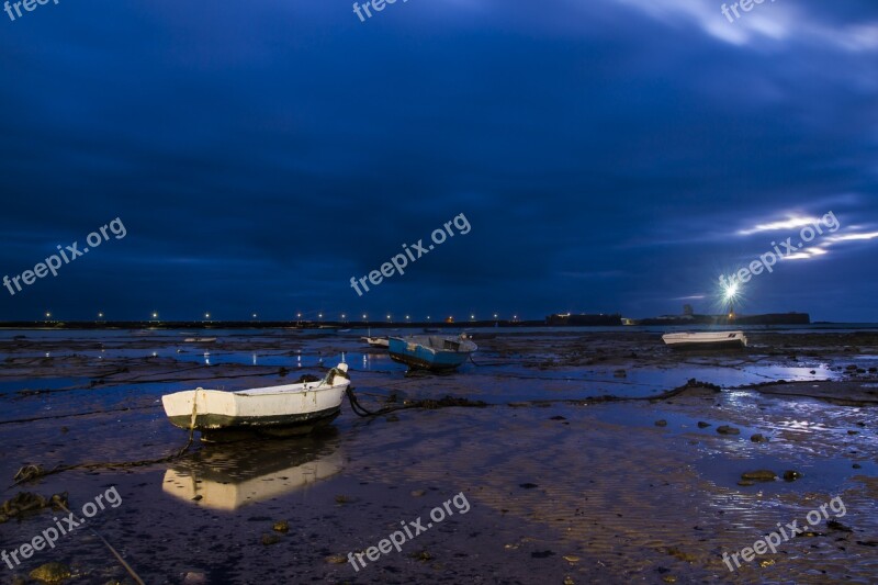 Night Beach Cadiz Landscape Sea