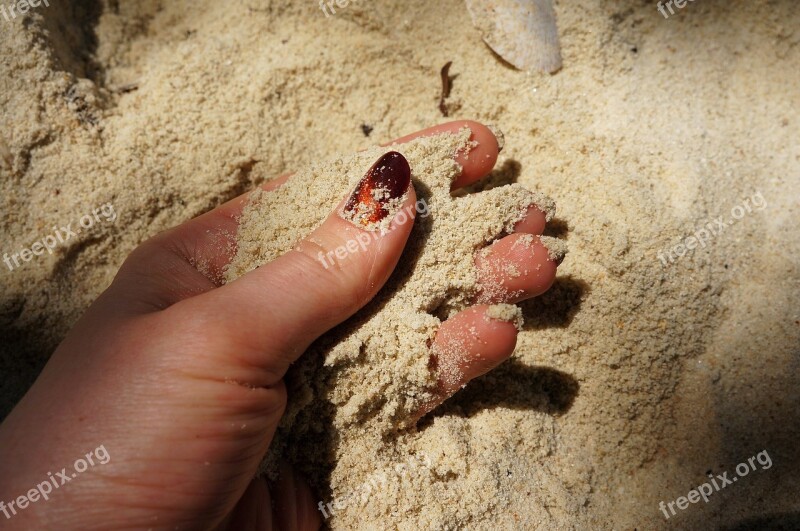 Hands Manicure Sand Beach Fingers