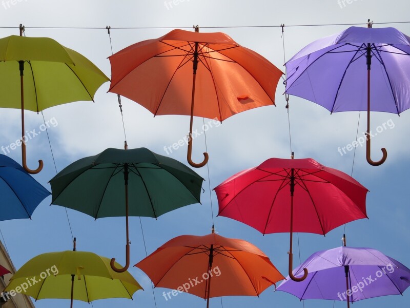 Umbrellas Sky Colourful Colorful Colour