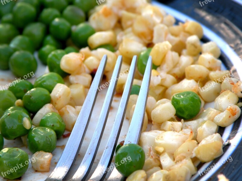 Peas And Corn Peas Corn Fork On Plate Fork