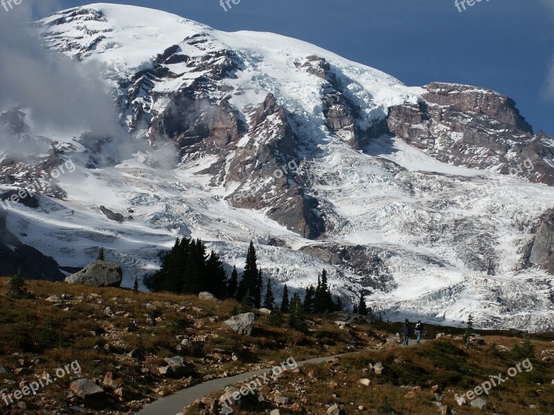 Mountain Mount Rainier Snow Cascade Range Scenic