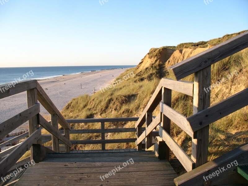 Red Cliff Sylt Beach North Sea Wood Stairs