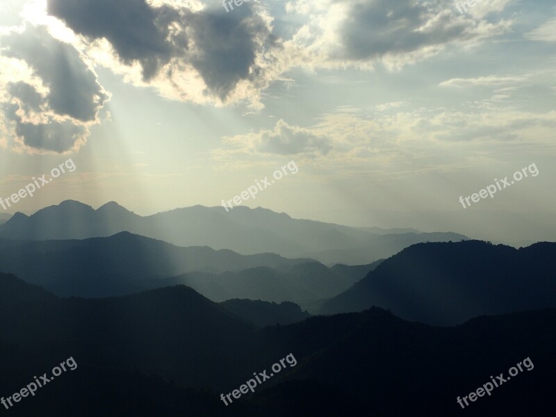 Laos Sunset Clouds Good Evening Hills