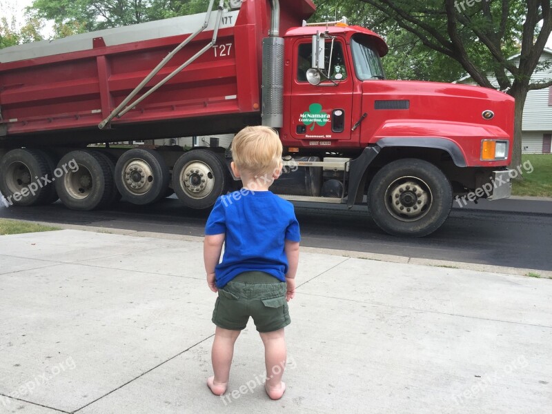 Child Boy Truck Construction Driveway