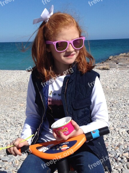 Child Beach Beauty Ice Cream Happiness