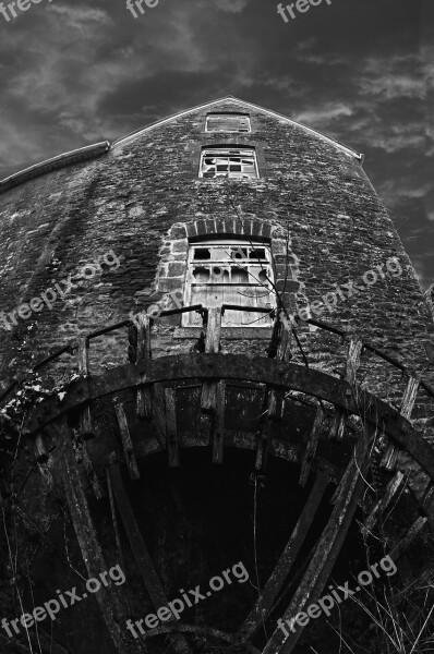 Old Building Skenfrith Mill Monmouthshire Wales Black And White